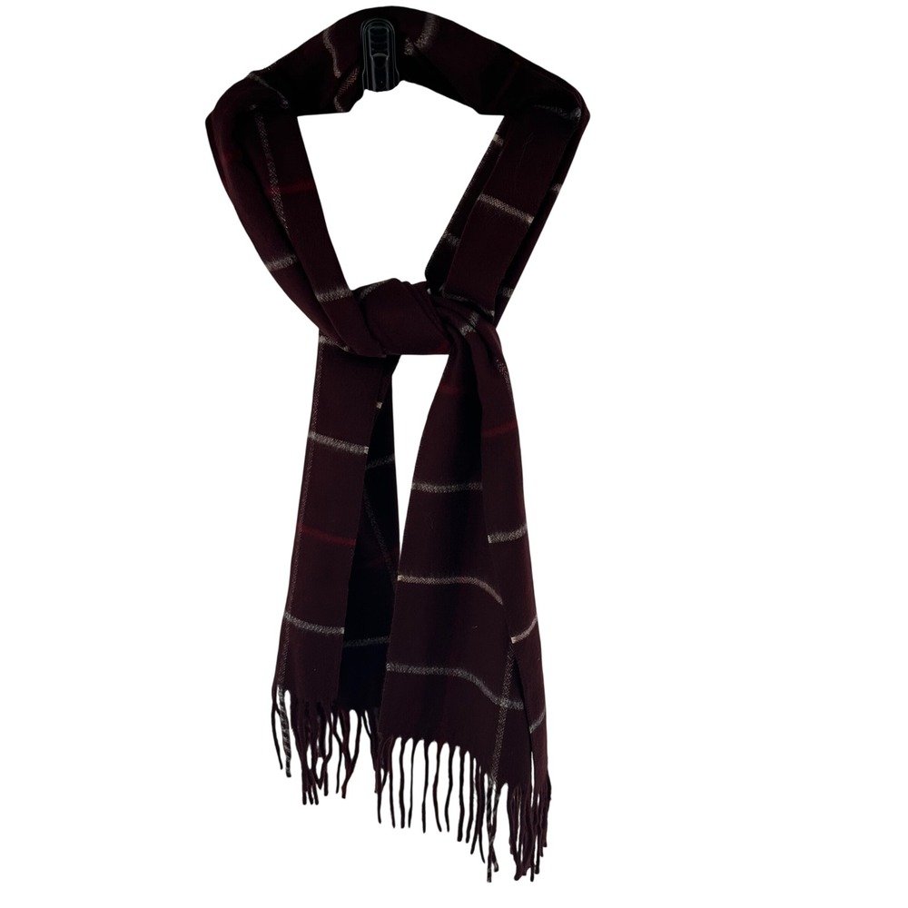 V. Fraas Cashmink Scarf Burgundy Windowpane Plaid Made in Germany Soft Acrylic